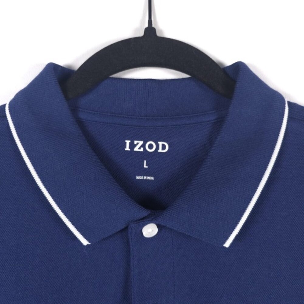 NWT IZOD MEDIEVAL BLUE SS SLD TIPD PIQ POLO Shirt INDIA MADE Cotton Size LARGE - Picture 5 of 10